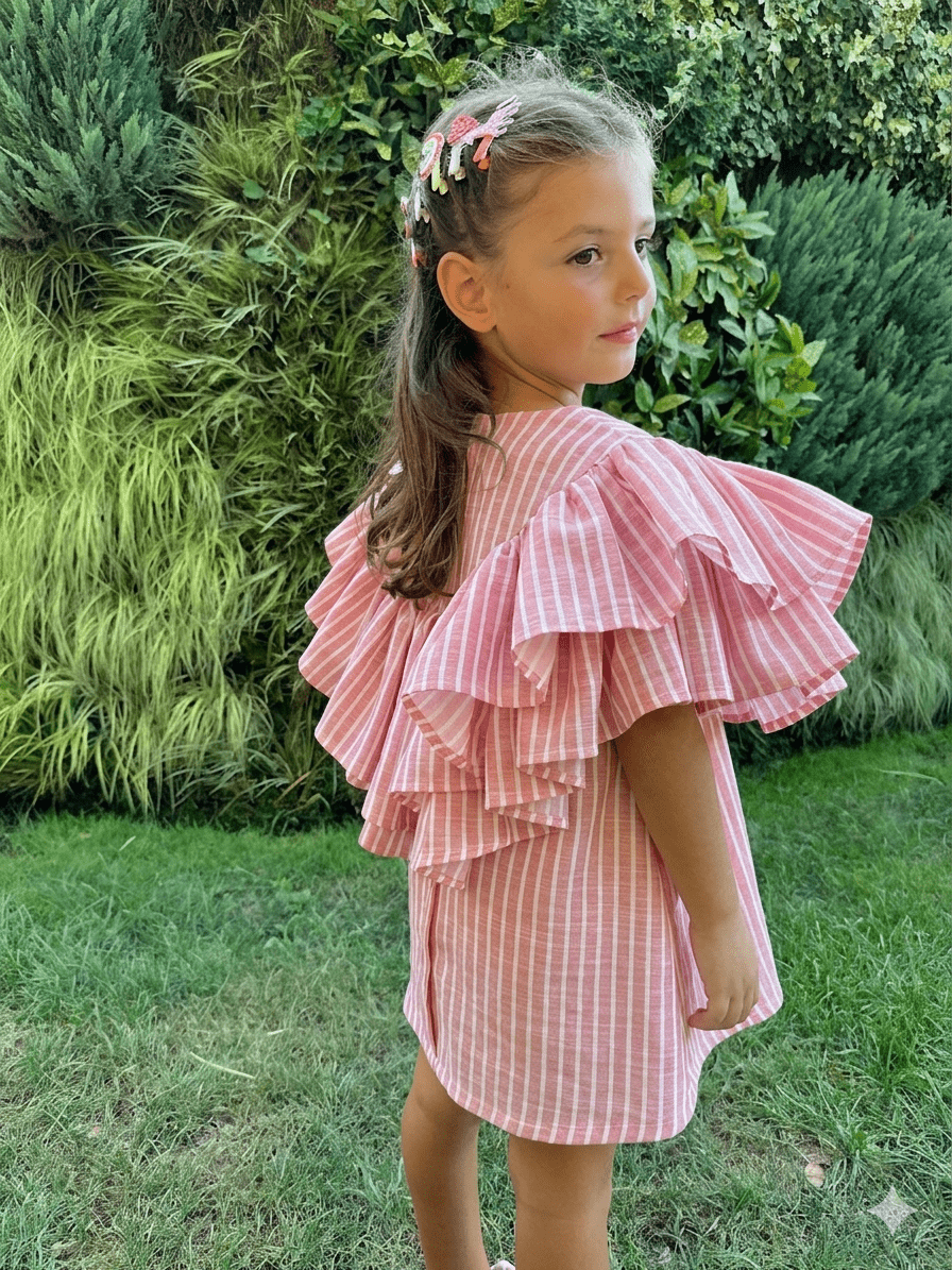Butterfly Dress Çizgili Pembe 6-8 Yaş resmi